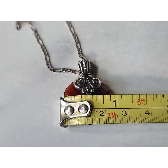 925 Sterling Silver Red Glass Scrolls Heart Shaped Pendant Necklace Vintage,READ - Picture 8 of 10